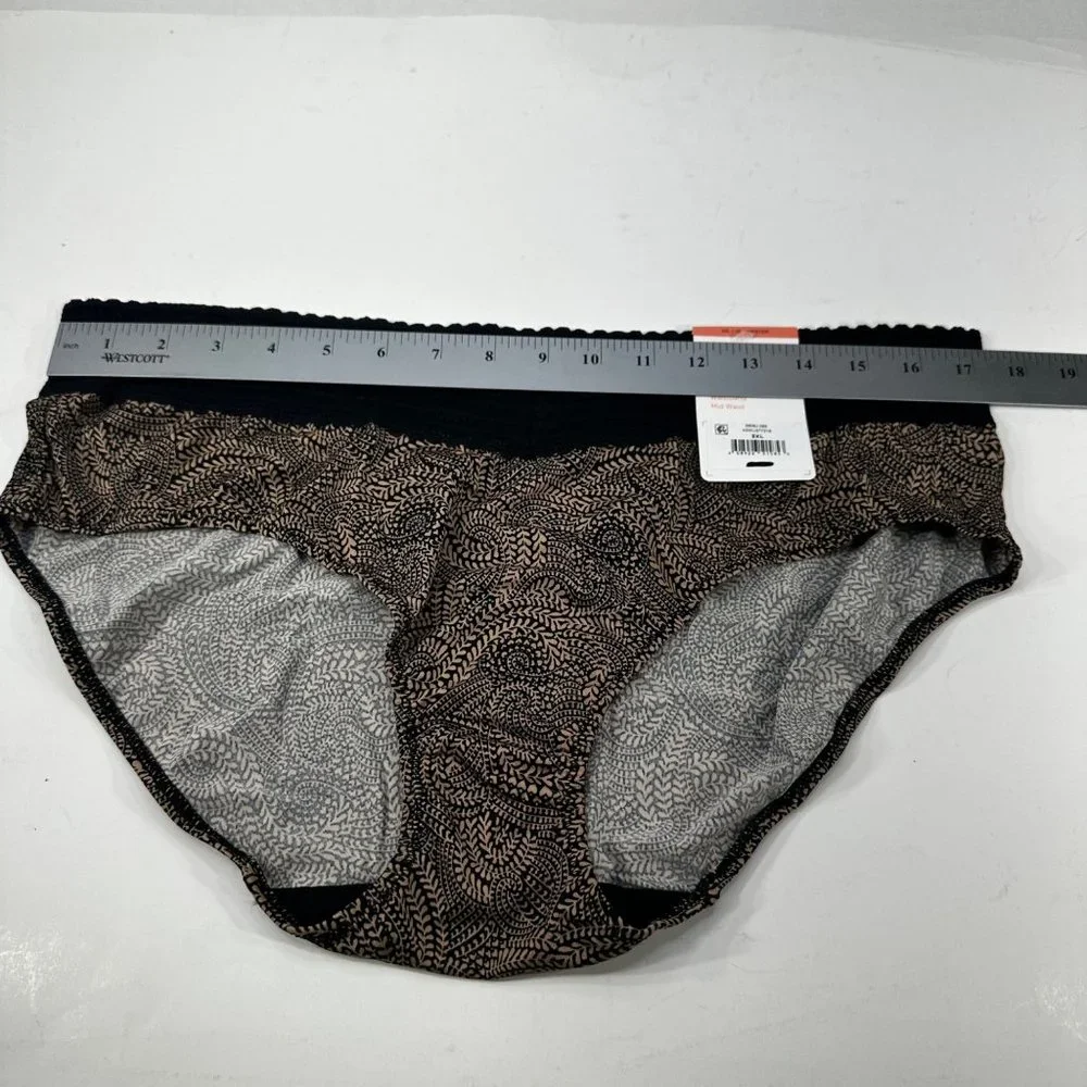Warner's Women's Size 3XL 10 Panty Brief Hipster Lace Waistband Floral Brown New